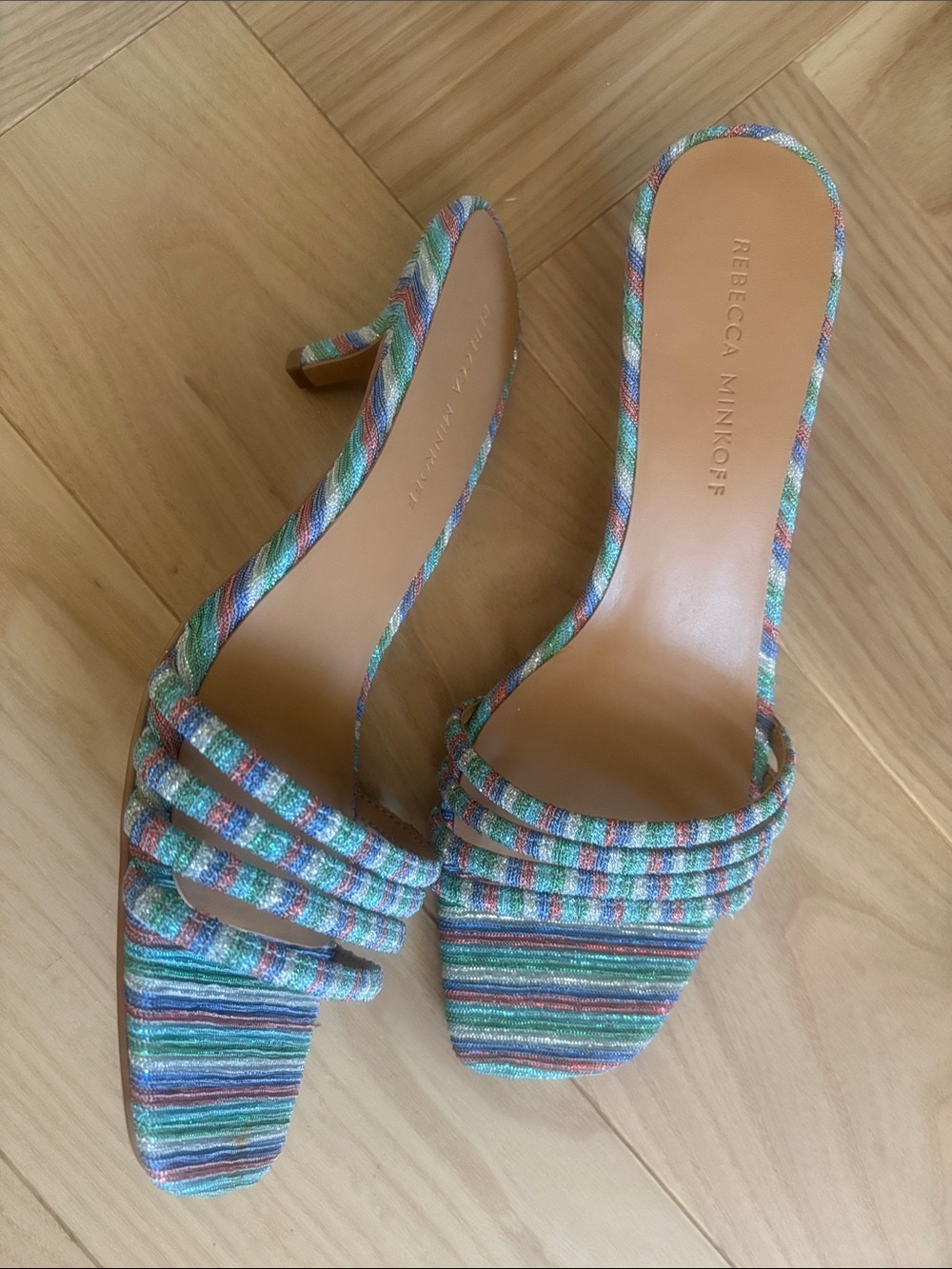 Rebecca Minkoff Pastel Multistripe Braided Strap Slide Mules